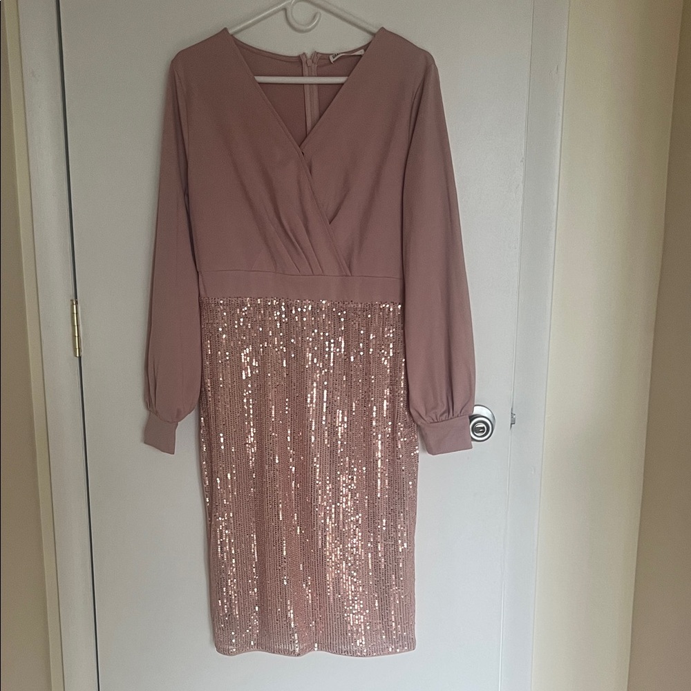 Grace Karin Long Sleeve Mauve Sequin Dress
